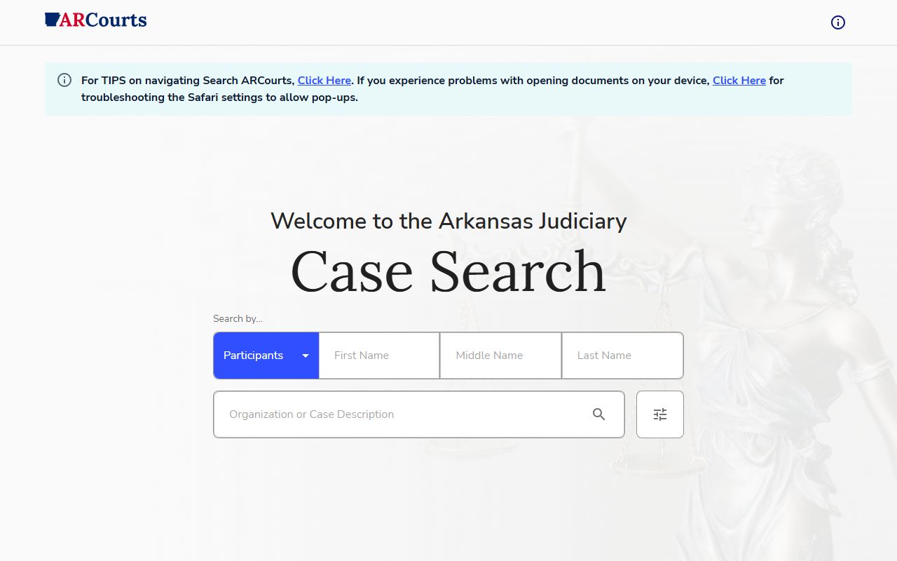 Search ARCourts portal for Izard County court records after arrest