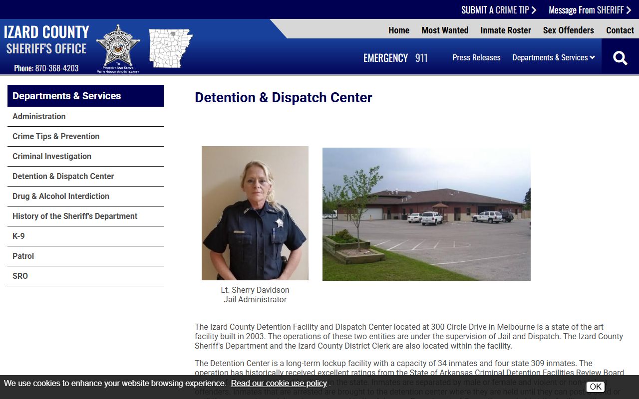 Izard County Detention Facility detention and dispatch inmate records page